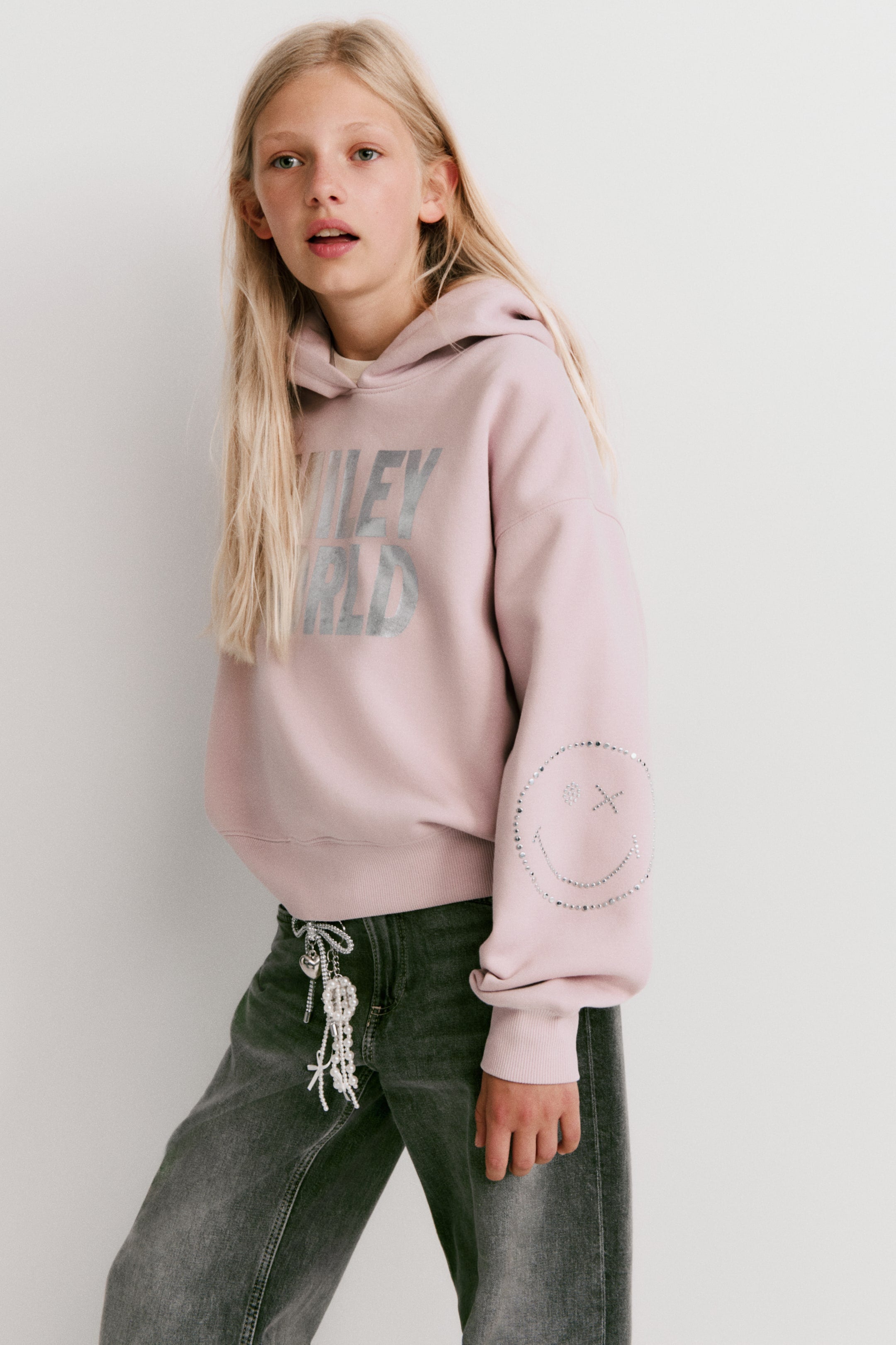 Print-motif brushed-inside hoodie