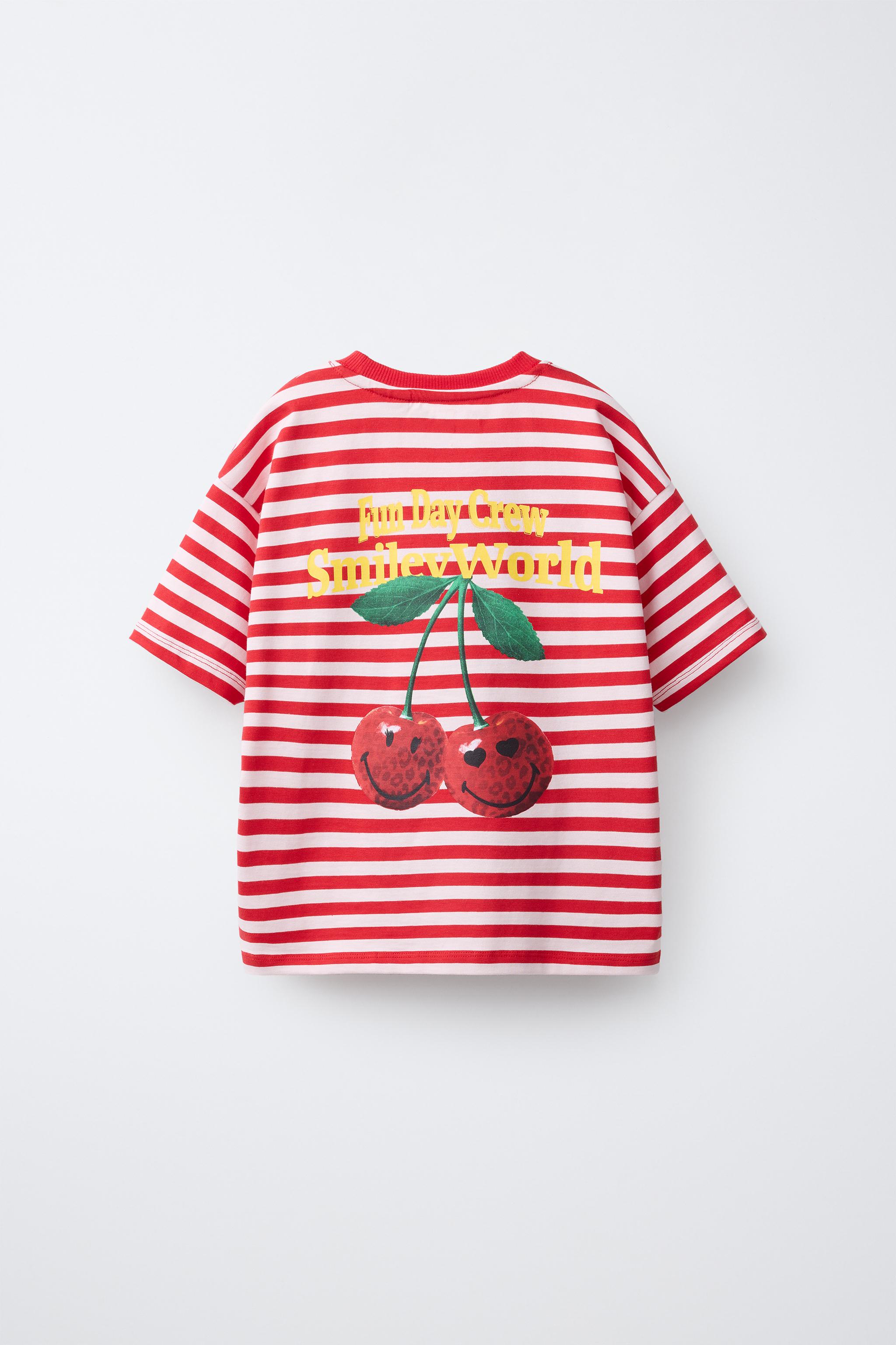 SMILEYWORLD® STRIPED CHERRY PRINT T-SHIRT
