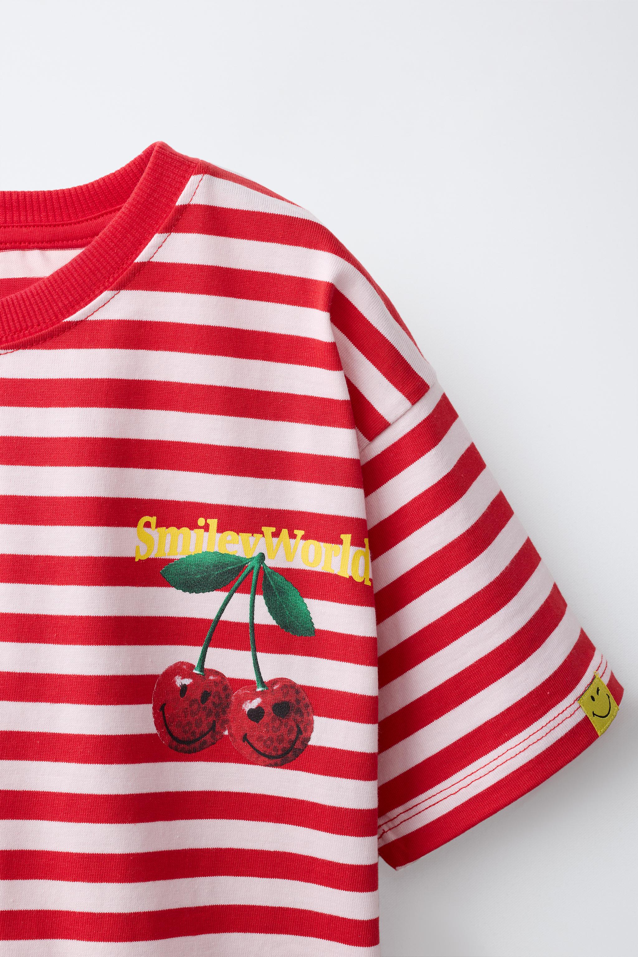 SMILEYWORLD® STRIPED CHERRY PRINT T-SHIRT
