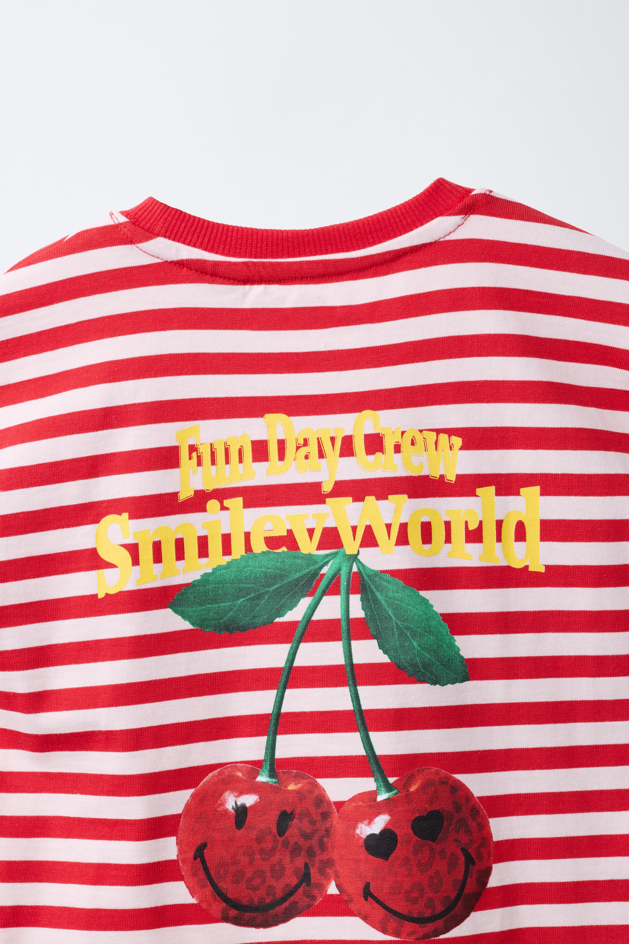 SMILEYWORLD® STRIPED CHERRY PRINT T-SHIRT