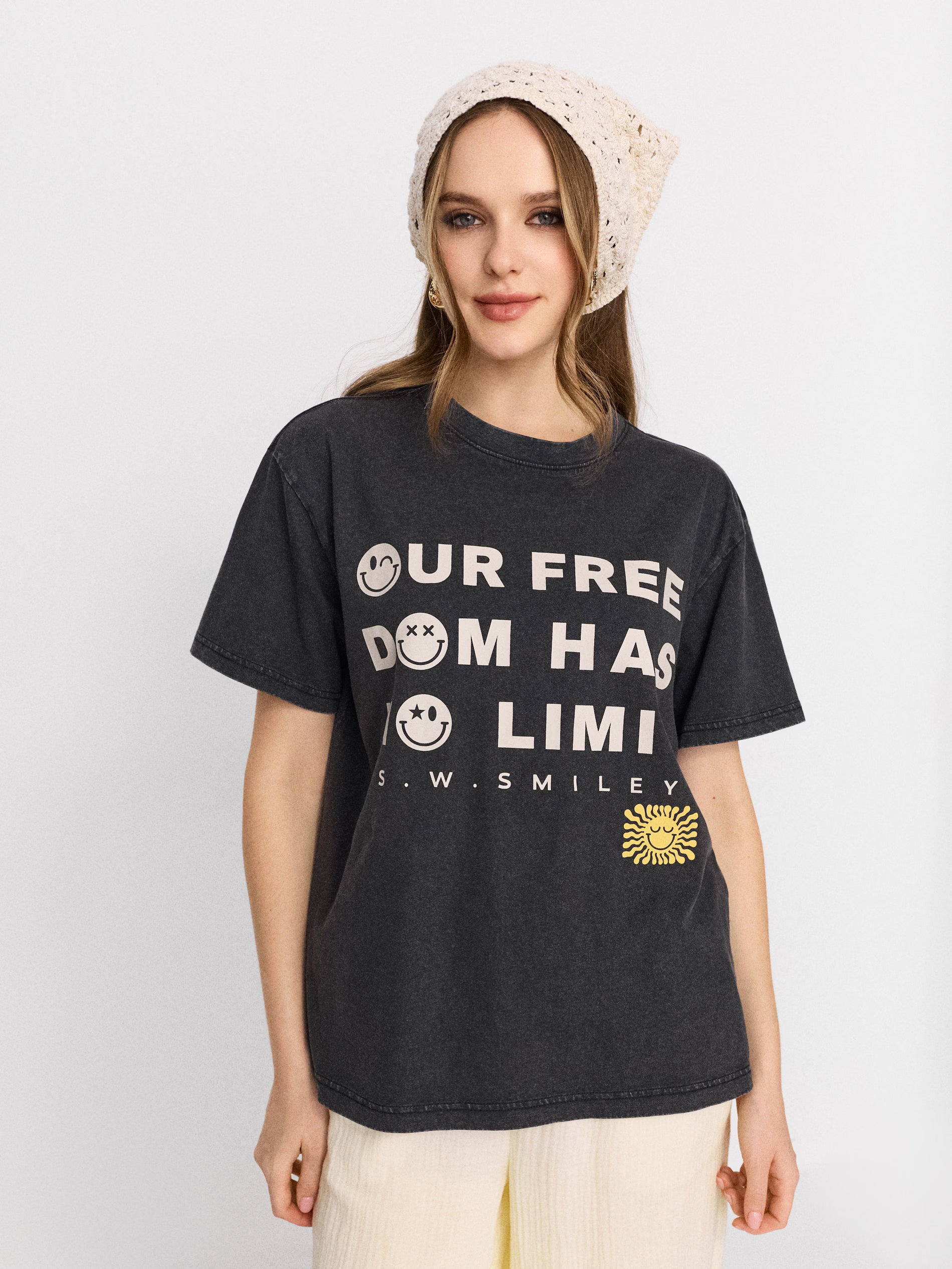 Cotton T-shirt with SW Smiley print