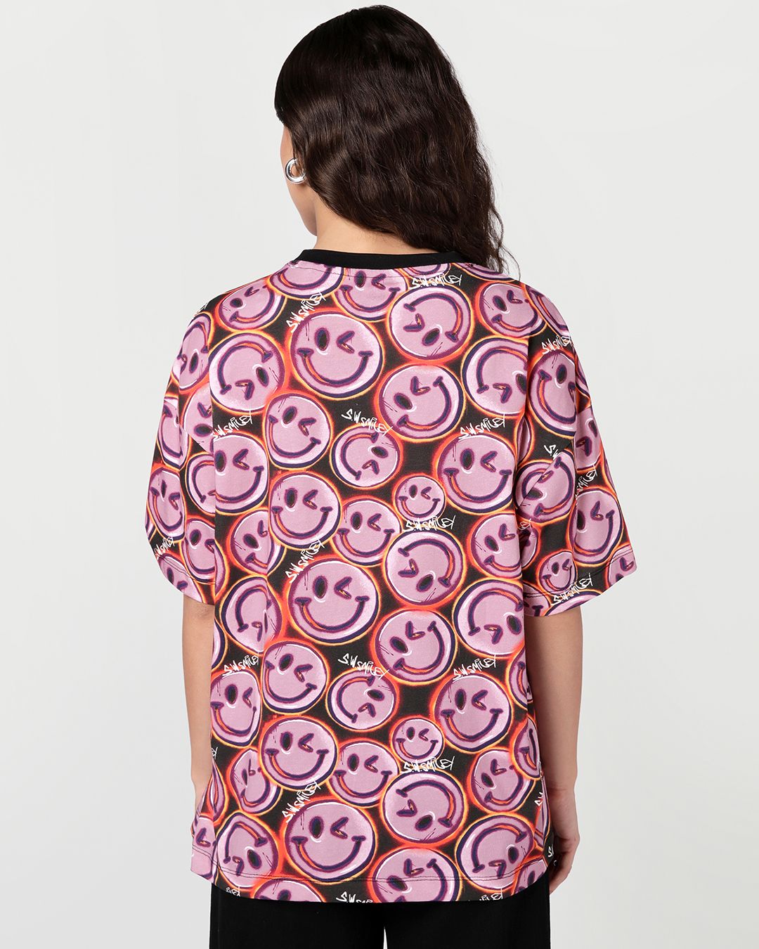 S.W.Smiley Women's Pink & Brown All Over Printed Oversized T-shirt