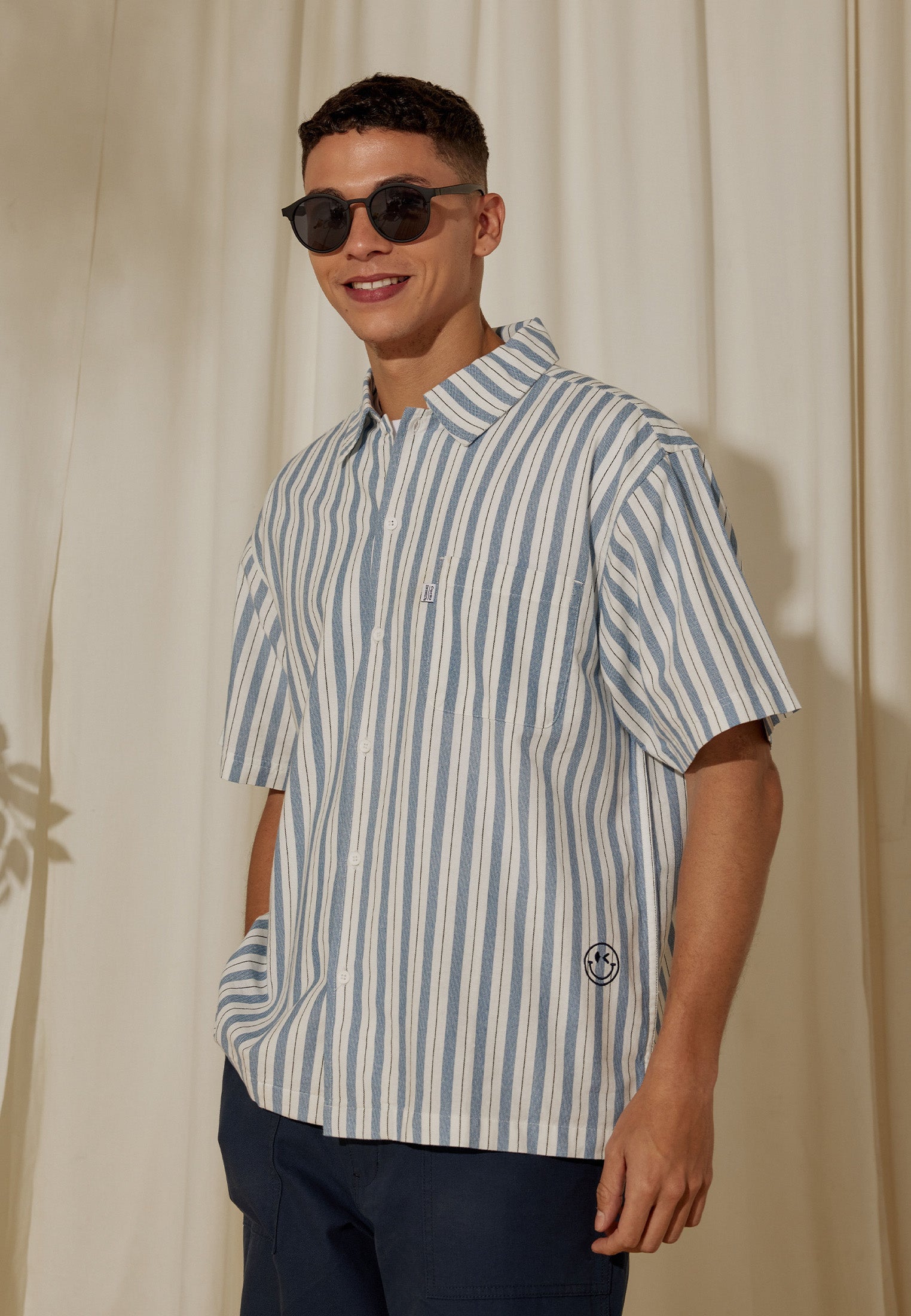 Osella x S.W Smiley Striped Embroidery Shirt
