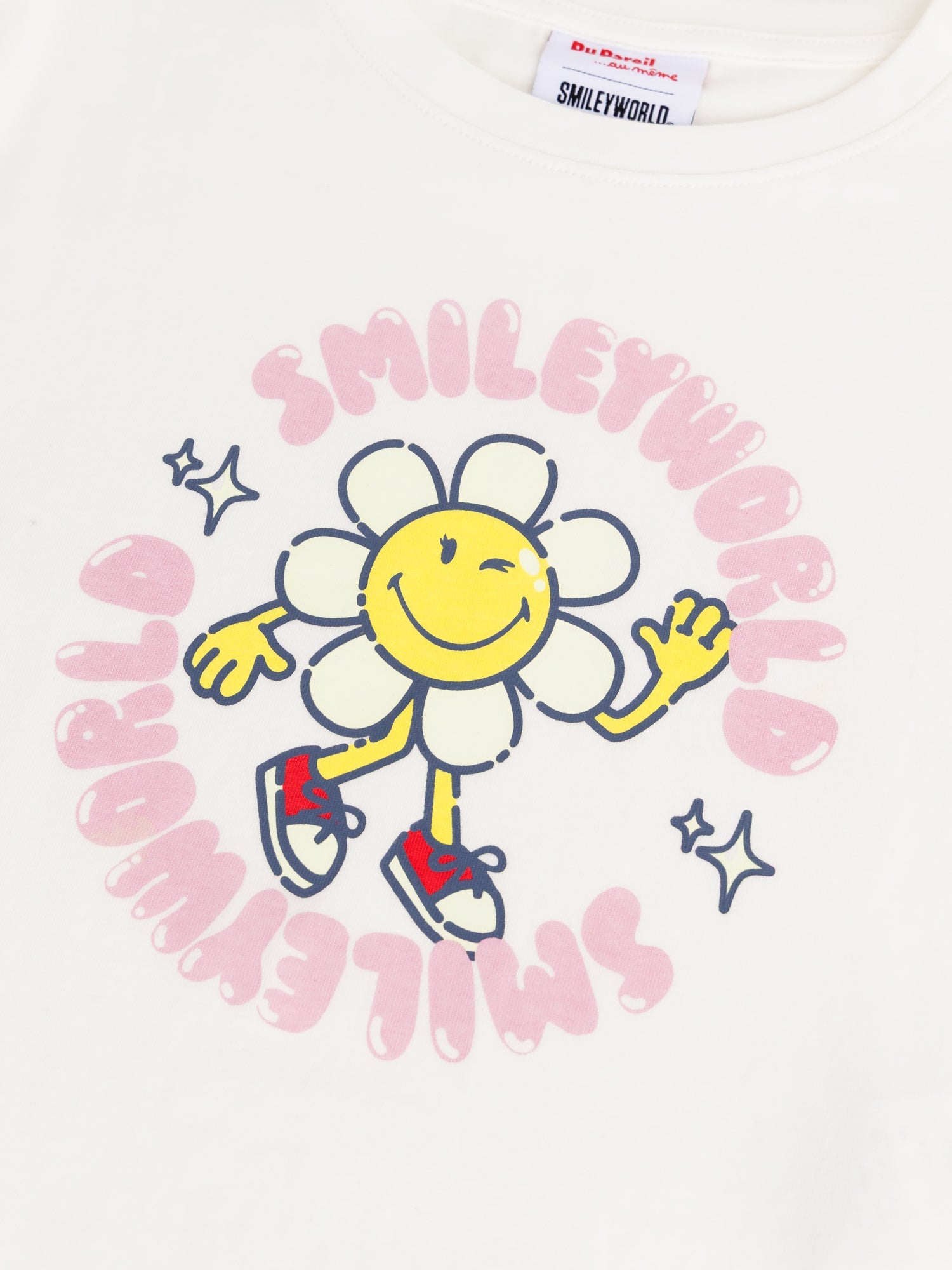 Ecru long-sleeve T-shirt with SMILEYWORLD® flower print for girls