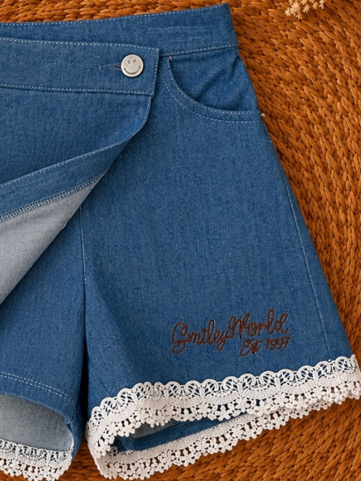 SmileyWorld® Tie Front Top and Sequin Denim Skort Set
