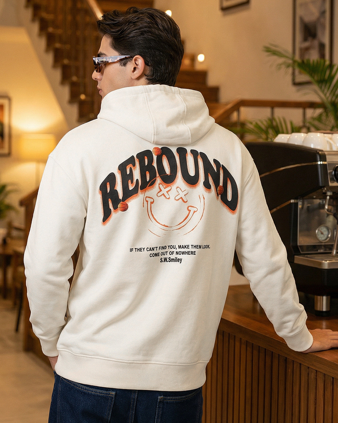 S.W.Smiley Men's Gardenia Rebound Graphic Printed Oversized Hoodies