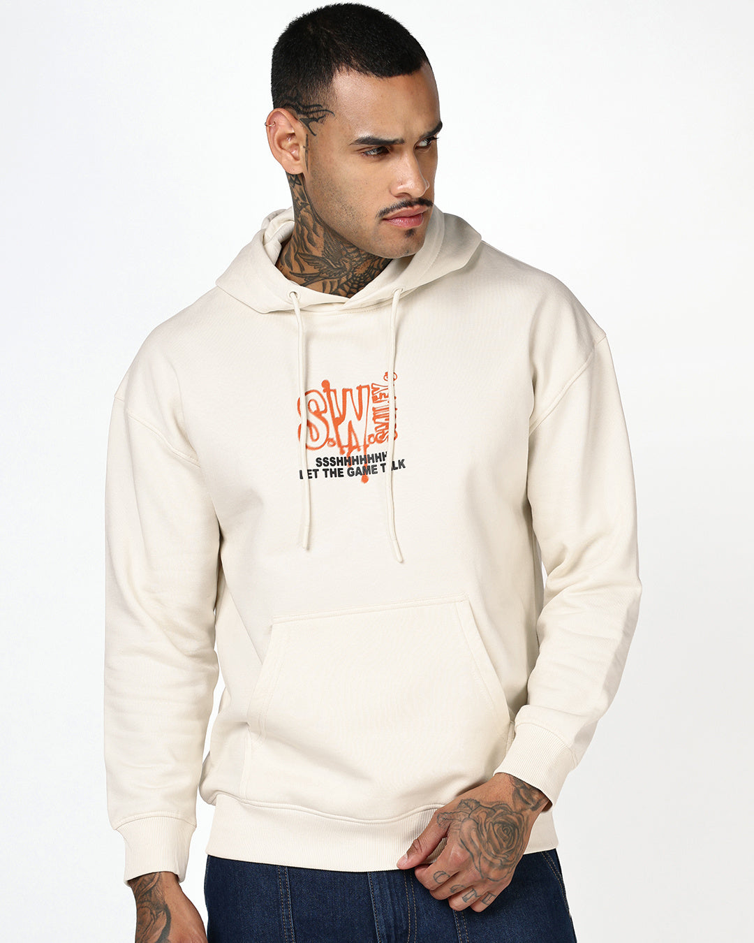 S.W.Smiley Men's Gardenia Rebound Graphic Printed Oversized Hoodies