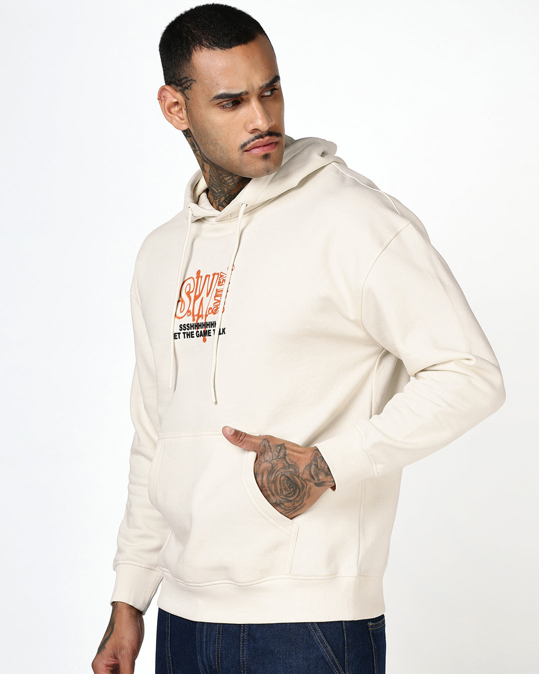 S.W.Smiley Men's Gardenia Rebound Graphic Printed Oversized Hoodies