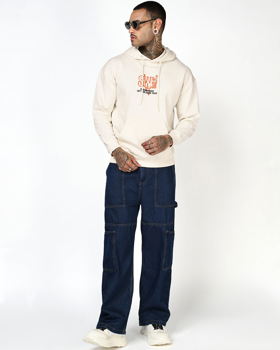 S.W.Smiley Men's Gardenia Rebound Graphic Printed Oversized Hoodies