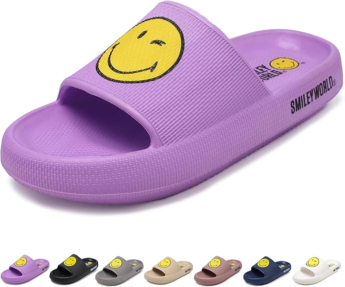 SmileyWorld® Cloud Slides for Women and Men Smiley Face Pillow Slippers Non Slip Quick Drying Shower Shoes EVA Flat Sandals
