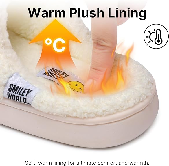 SMILEYWORLD® Kids Slippers丨Boys Girls Smiley Face House Slippers丨Winter Warm Soft Plush Indoor Outdoor Memory Foam Fuzzy Flat Slides丨Comfy Slip-on Shoes