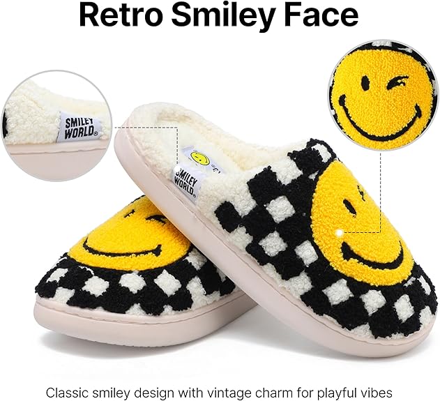SMILEYWORLD® Kids Slippers丨Boys Girls Smiley Face House Slippers丨Winter Warm Soft Plush Indoor Outdoor Memory Foam Fuzzy Flat Slides丨Comfy Slip-on Shoes
