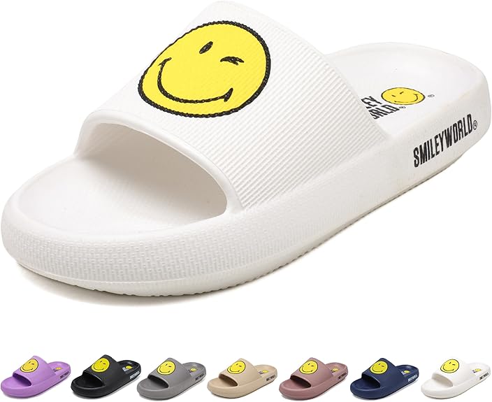 SmileyWorld® Cloud Slides for Women and Men Smiley Face Pillow Slippers Non Slip Quick Drying Shower Shoes EVA Flat Sandals