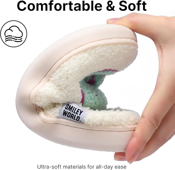 SMILEYWORLD® Kids Slippers丨Boys Girls Smiley Face House Slippers丨Winter Warm Soft Plush Indoor Outdoor Memory Foam Fuzzy Flat Slides丨Comfy Slip-on Shoes