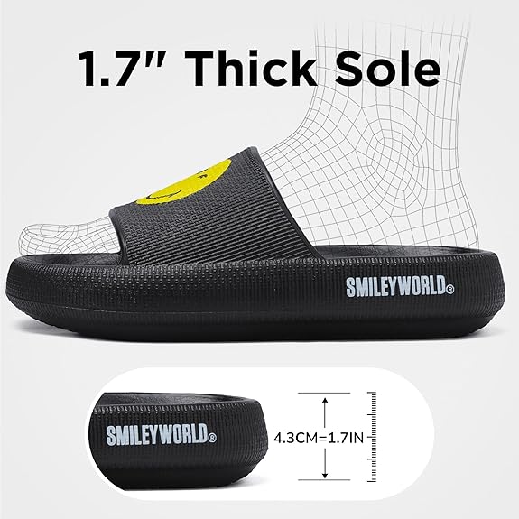 SmileyWorld® Cloud Slides for Women and Men Smiley Face Pillow Slippers Non Slip Quick Drying Shower Shoes EVA Flat Sandals
