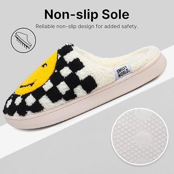 SMILEYWORLD® Kids Slippers丨Boys Girls Smiley Face House Slippers丨Winter Warm Soft Plush Indoor Outdoor Memory Foam Fuzzy Flat Slides丨Comfy Slip-on Shoes
