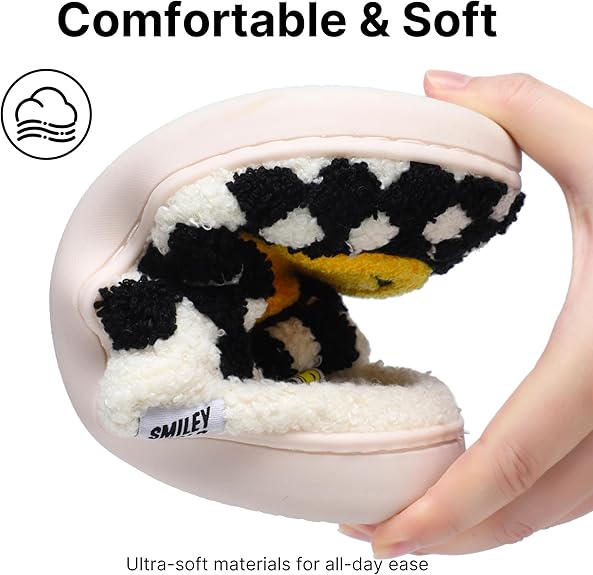 SMILEYWORLD® Kids Slippers丨Boys Girls Smiley Face House Slippers丨Winter Warm Soft Plush Indoor Outdoor Memory Foam Fuzzy Flat Slides丨Comfy Slip-on Shoes