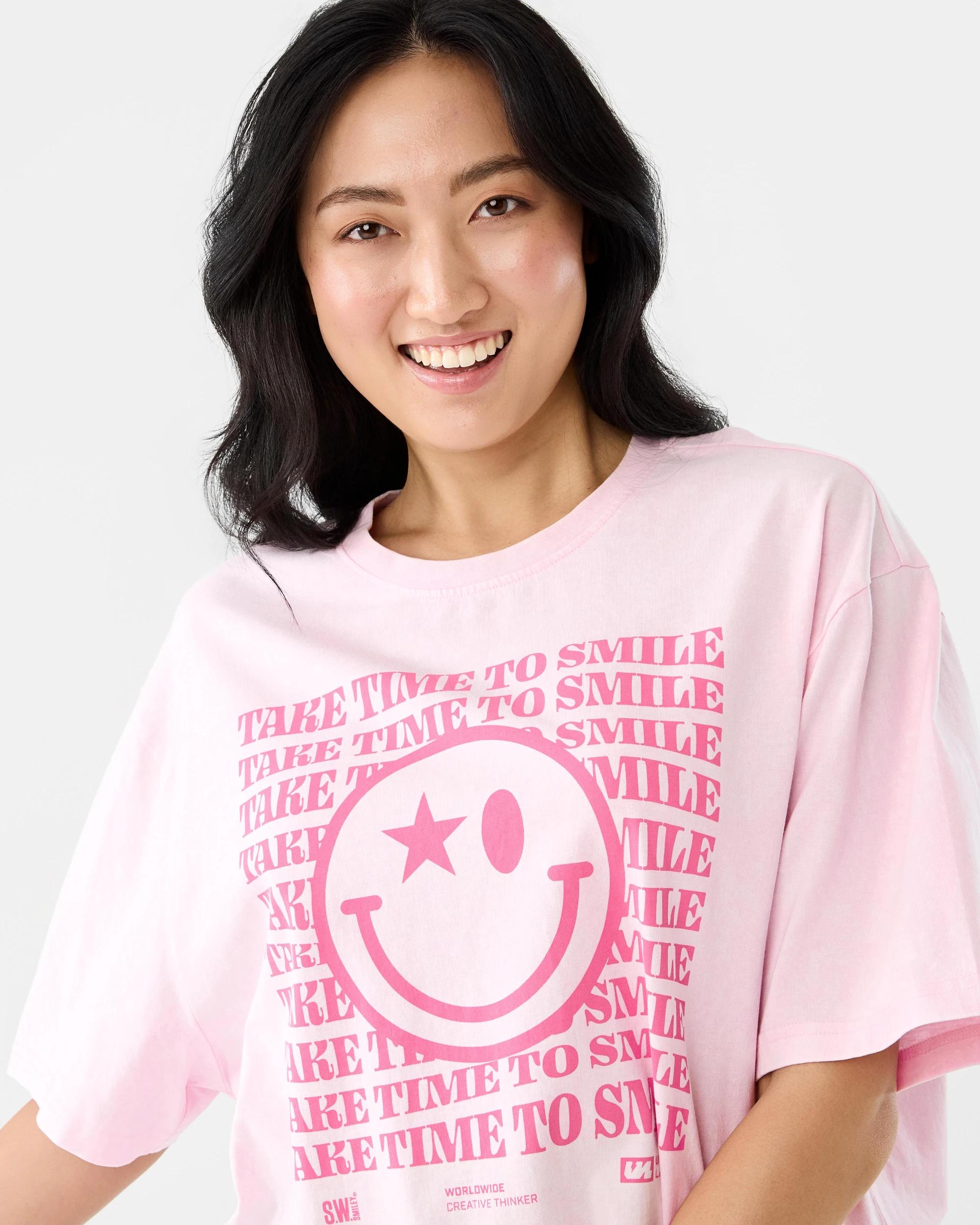 S.W.Smiley License Short Sleeve Oversized Chopped T-shirt
