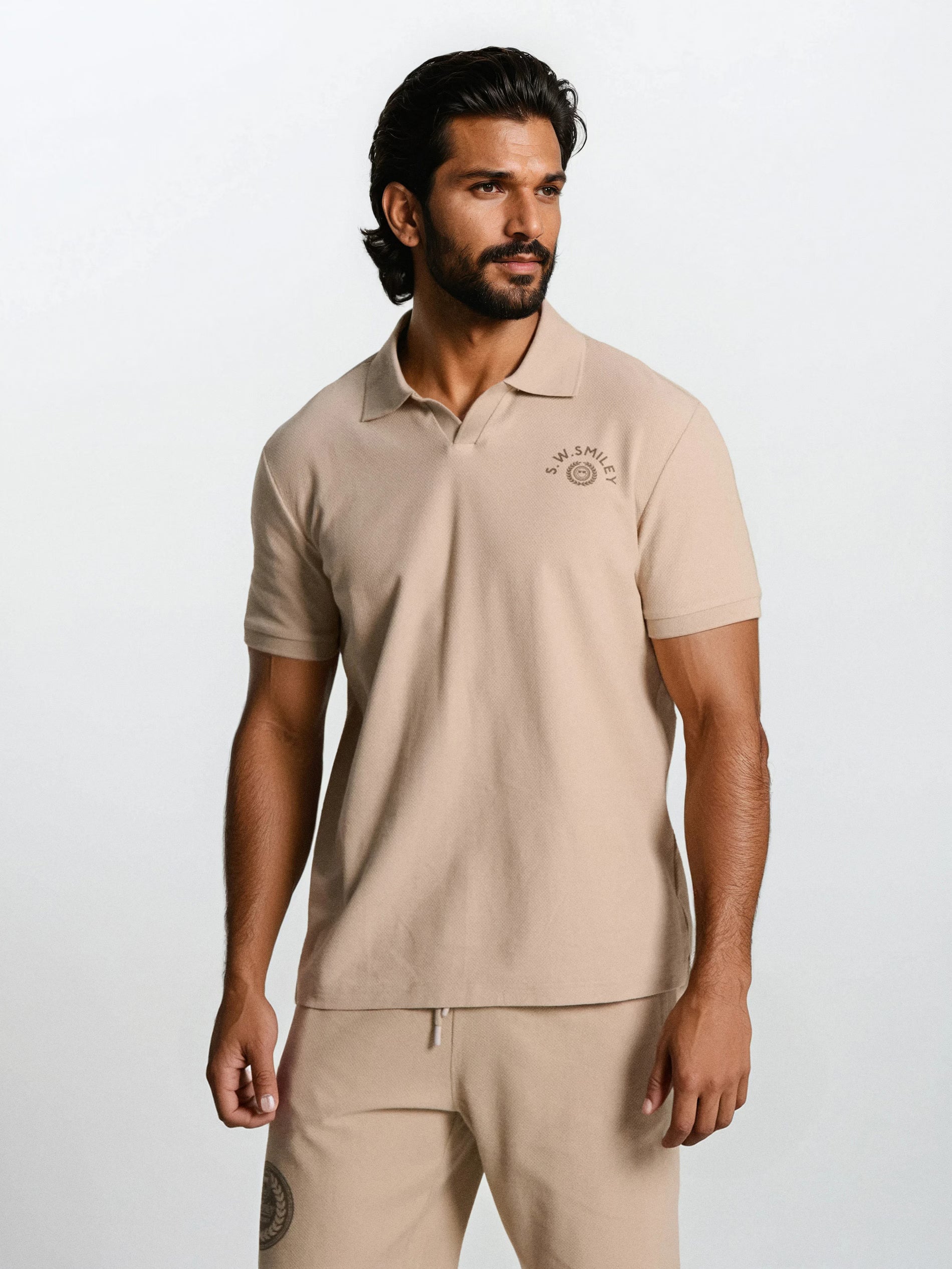 Cotton polo shirt with S.W.SMILEY print