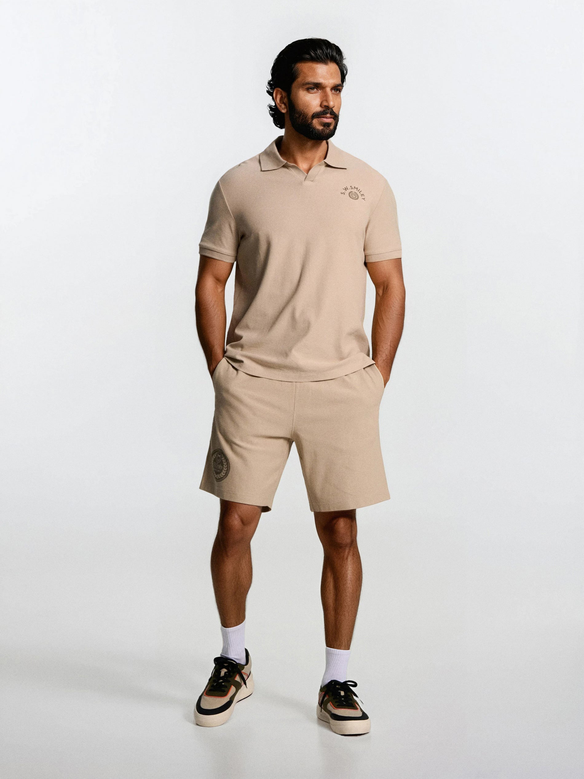 Cotton polo shirt with S.W.SMILEY print