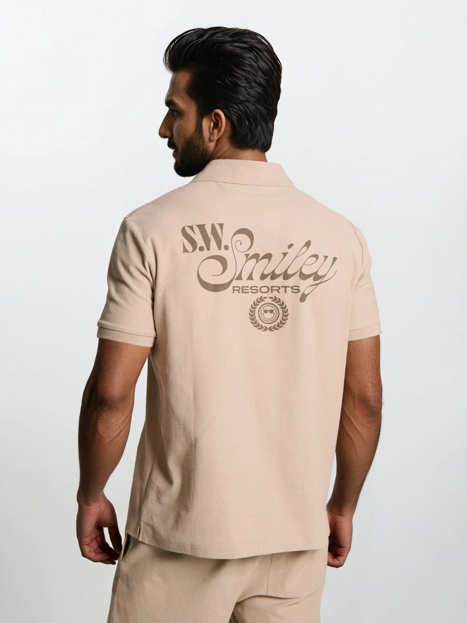 Cotton polo shirt with S.W.SMILEY print