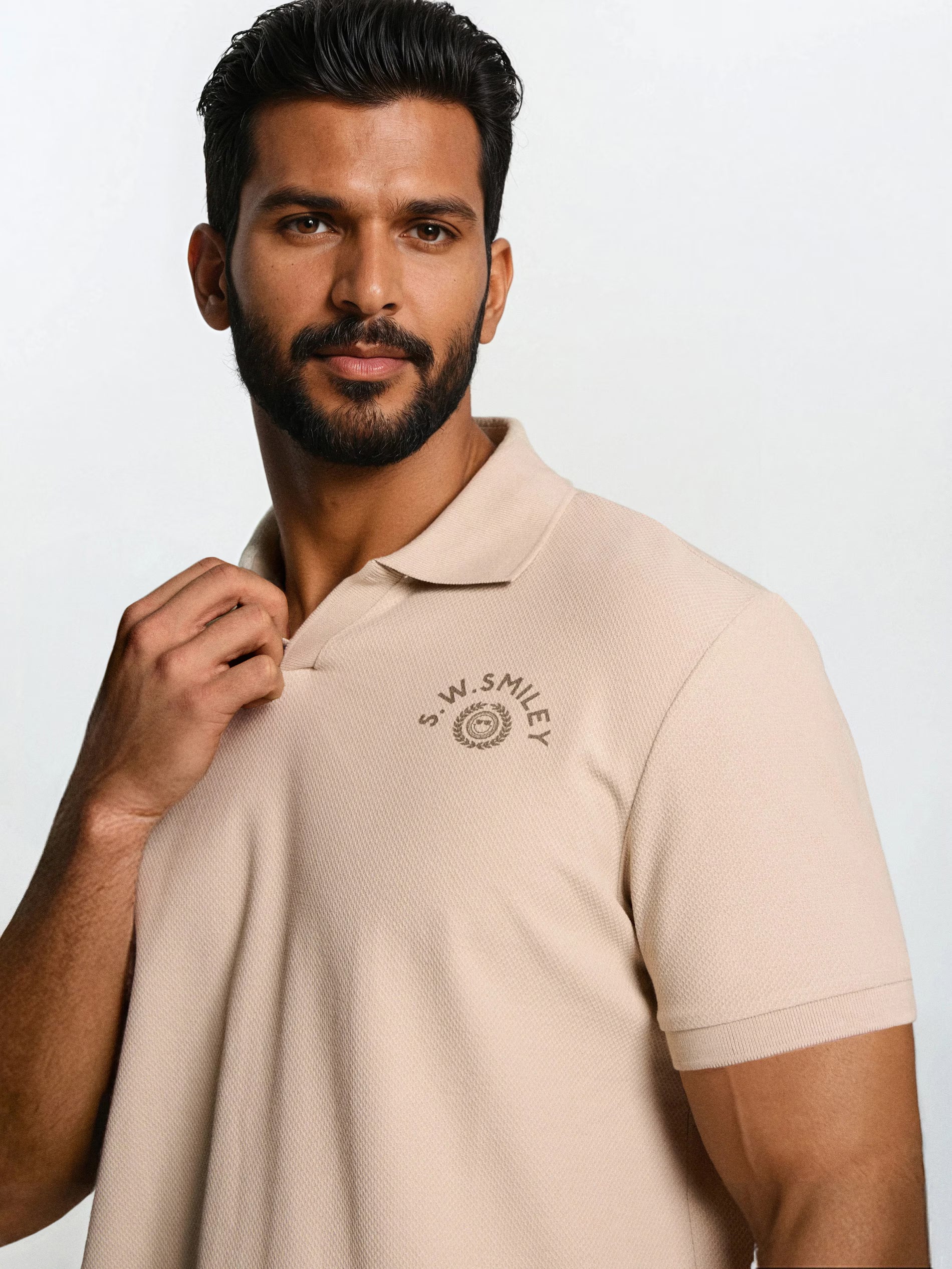 Cotton polo shirt with S.W.SMILEY print
