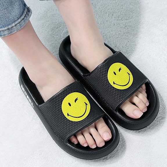 SmileyWorld® Cloud Slides for Women and Men Smiley Face Pillow Slippers Non Slip Quick Drying Shower Shoes EVA Flat Sandals