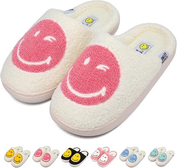SMILEYWORLD® Kids Slippers丨Boys Girls Smiley Face House Slippers丨Winter Warm Soft Plush Indoor Outdoor Memory Foam Fuzzy Flat Slides丨Comfy Slip-on Shoes