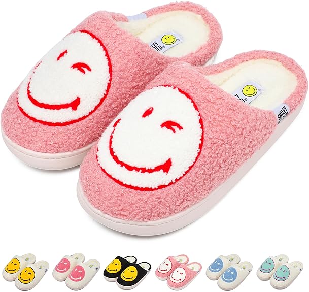 SMILEYWORLD® Kids Slippers丨Boys Girls Smiley Face House Slippers丨Winter Warm Soft Plush Indoor Outdoor Memory Foam Fuzzy Flat Slides丨Comfy Slip-on Shoes