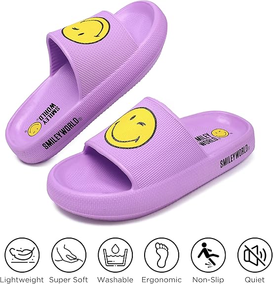SmileyWorld® Cloud Slides for Women and Men Smiley Face Pillow Slippers Non Slip Quick Drying Shower Shoes EVA Flat Sandals