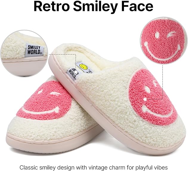 SMILEYWORLD® Kids Slippers丨Boys Girls Smiley Face House Slippers丨Winter Warm Soft Plush Indoor Outdoor Memory Foam Fuzzy Flat Slides丨Comfy Slip-on Shoes