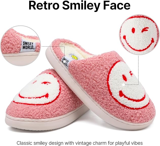 SMILEYWORLD® Kids Slippers丨Boys Girls Smiley Face House Slippers丨Winter Warm Soft Plush Indoor Outdoor Memory Foam Fuzzy Flat Slides丨Comfy Slip-on Shoes