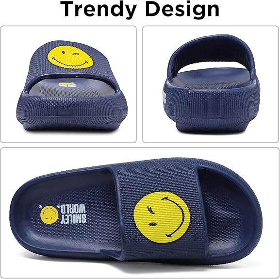 SmileyWorld® Cloud Slides for Women and Men Smiley Face Pillow Slippers Non Slip Quick Drying Shower Shoes EVA Flat Sandals