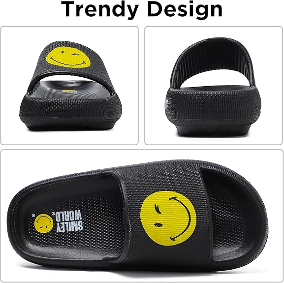 SmileyWorld® Cloud Slides for Women and Men Smiley Face Pillow Slippers Non Slip Quick Drying Shower Shoes EVA Flat Sandals