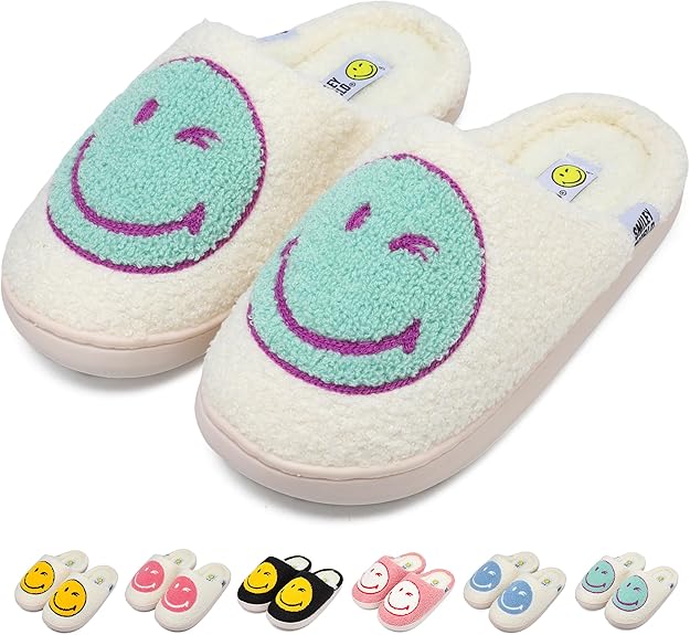 SMILEYWORLD® Kids Slippers丨Boys Girls Smiley Face House Slippers丨Winter Warm Soft Plush Indoor Outdoor Memory Foam Fuzzy Flat Slides丨Comfy Slip-on Shoes