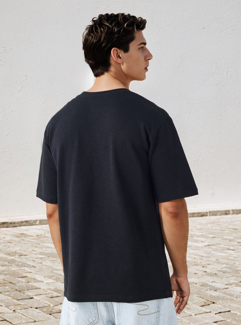 S.W.SMILEY Men Relaxed Fit Crew Neck Short Sleeves T-shirt