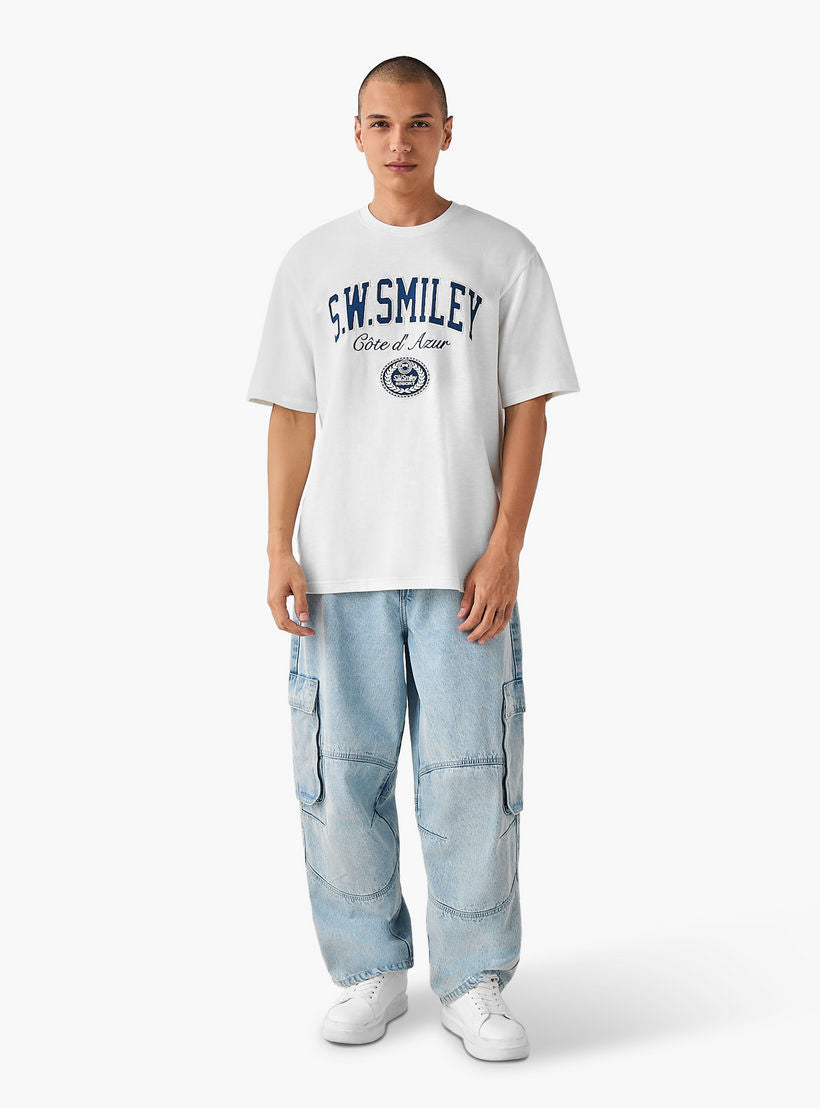 S.W.SMILEY Men Relaxed Fit Crew Neck Short Sleeves T-shirt