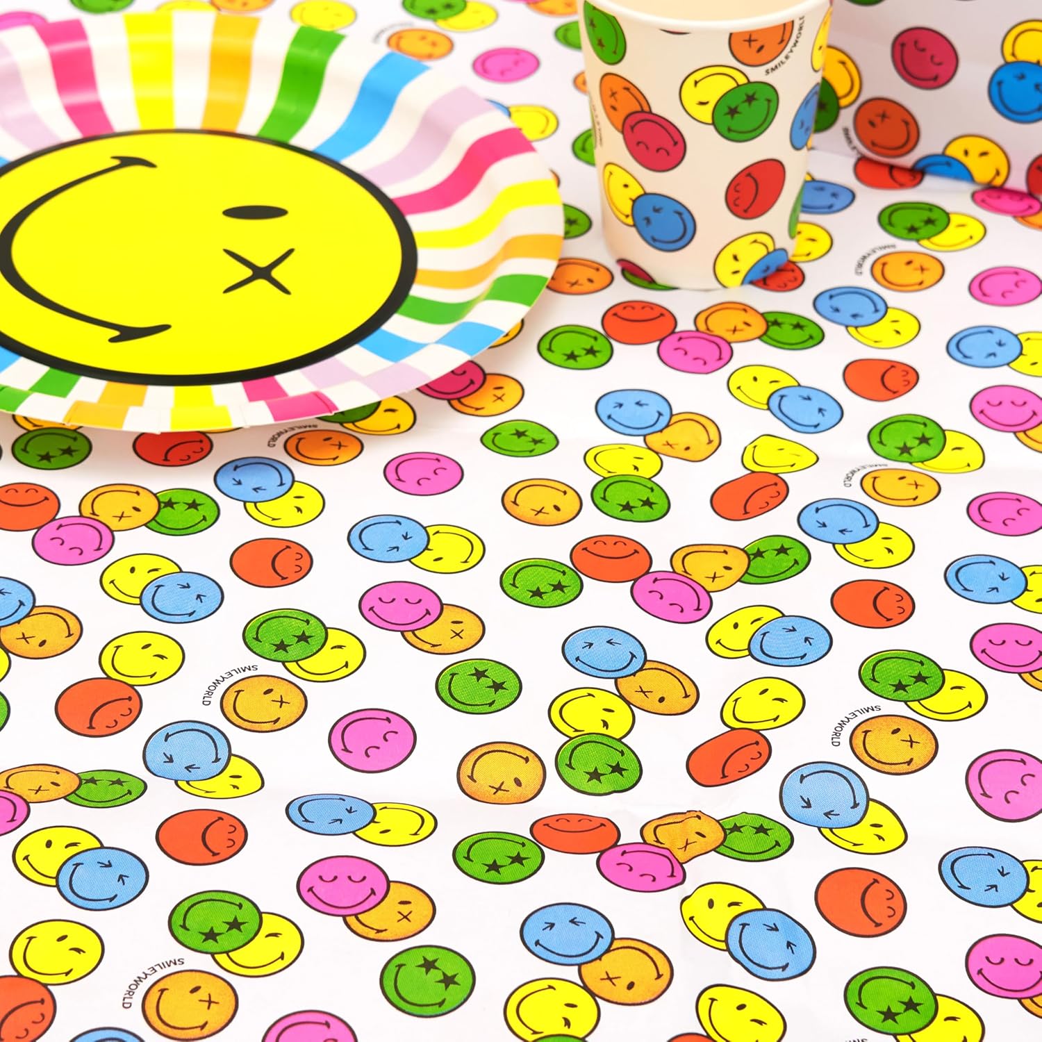 UK Greetings | Paper Tablecloth | for Birthdays, Party's & Celebrations | Table Decoration | Boys, Girls | Smiley World Design | 120 x 180cm