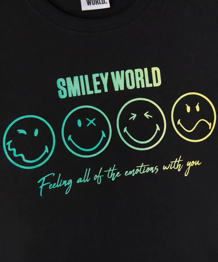 Boys' Smiley Face Pyjama Shorts - Black Smiley World