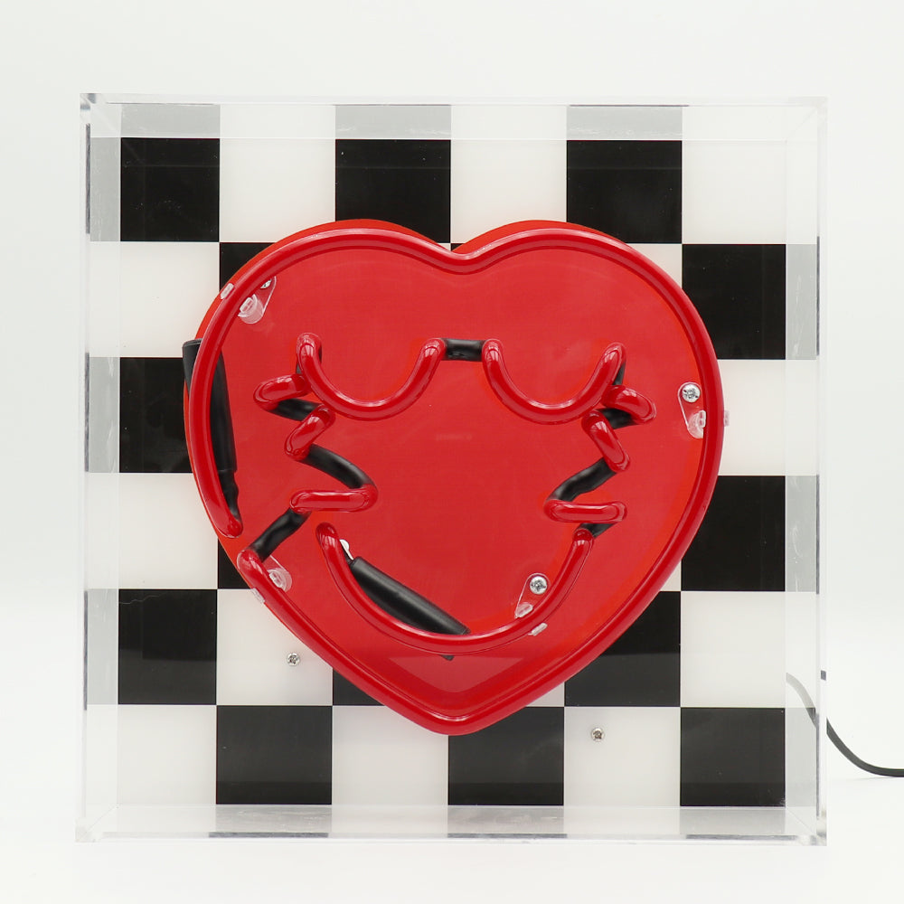 Checkered Heart: S.W.Smiley Acrylic Box Glass Neon