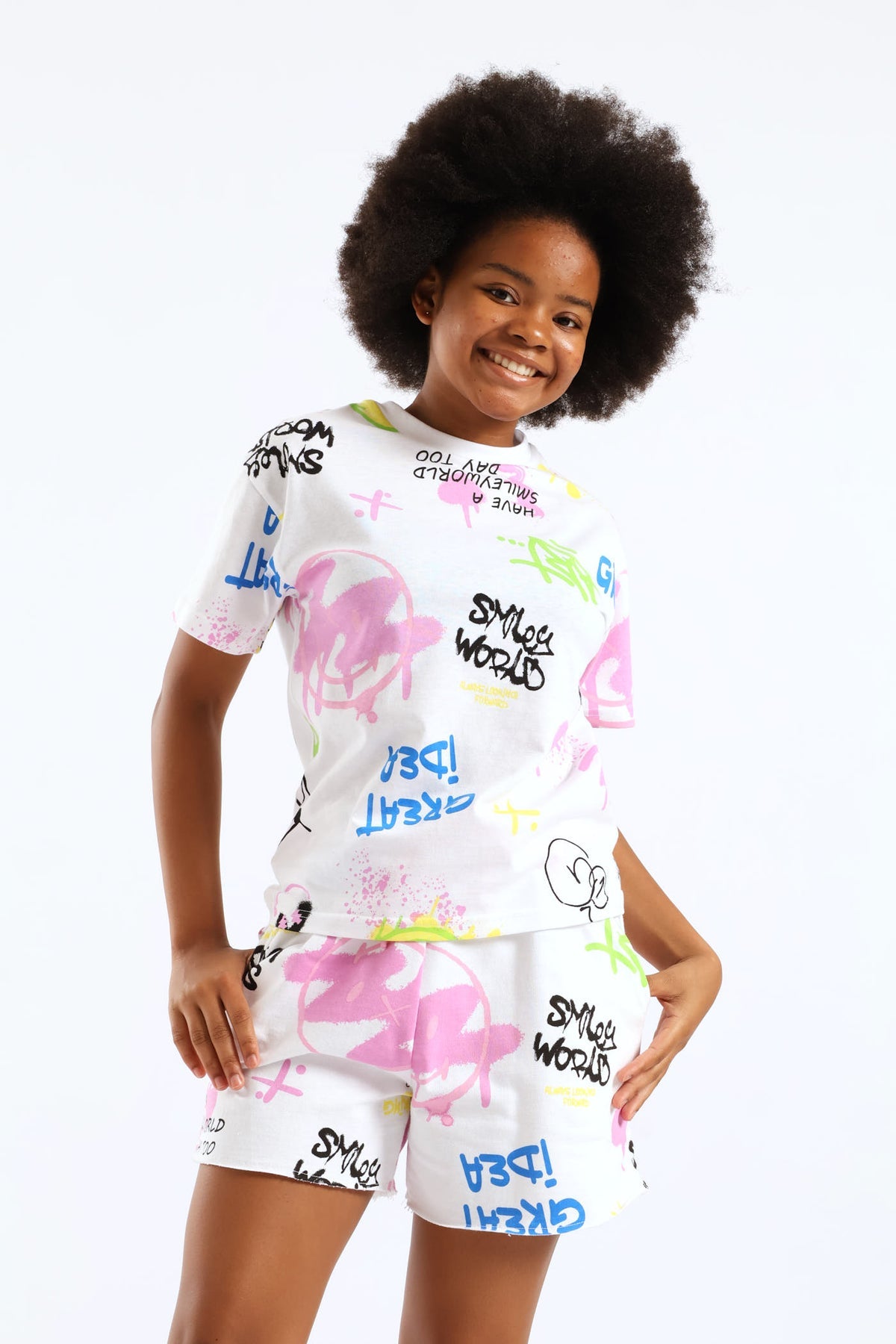 Girls Grafitti Oversized Tee - White