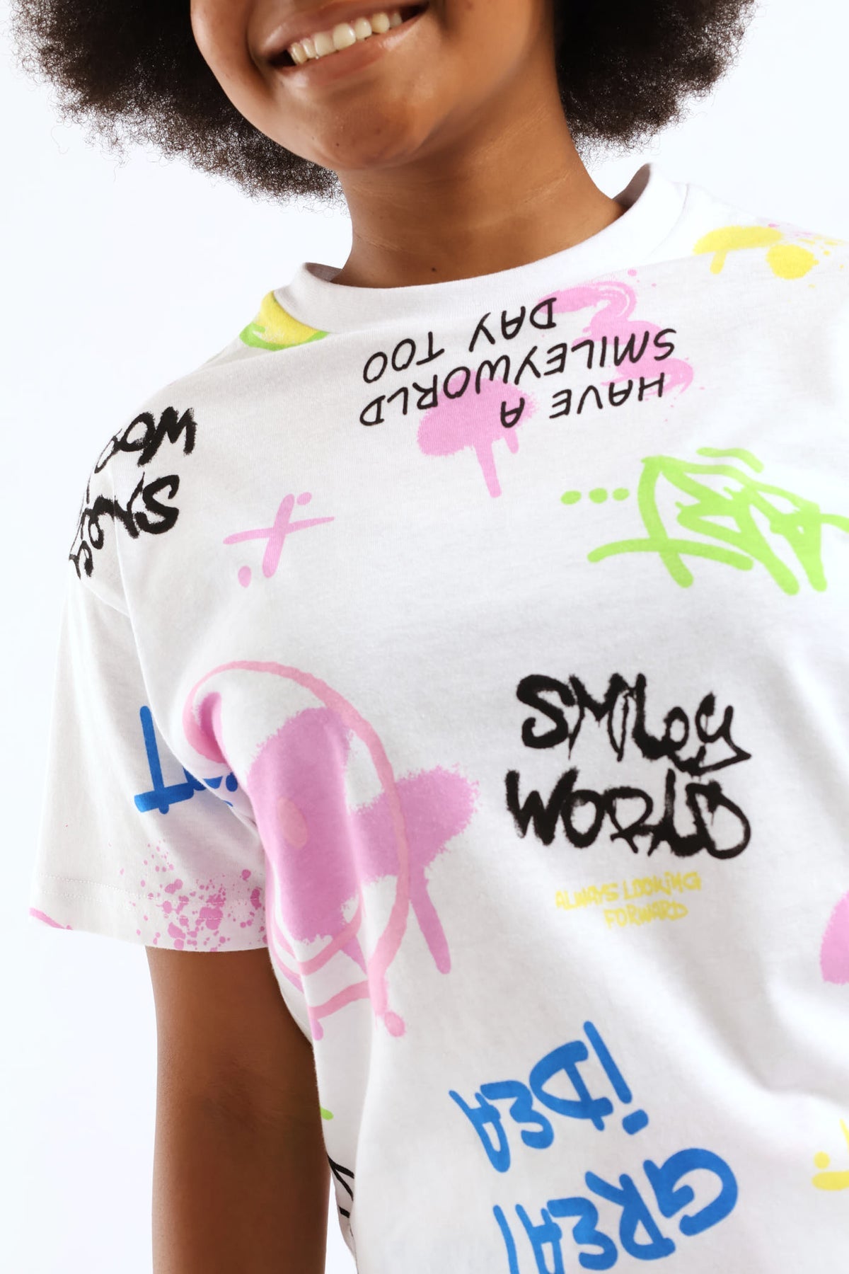 Girls Grafitti Oversized Tee - White