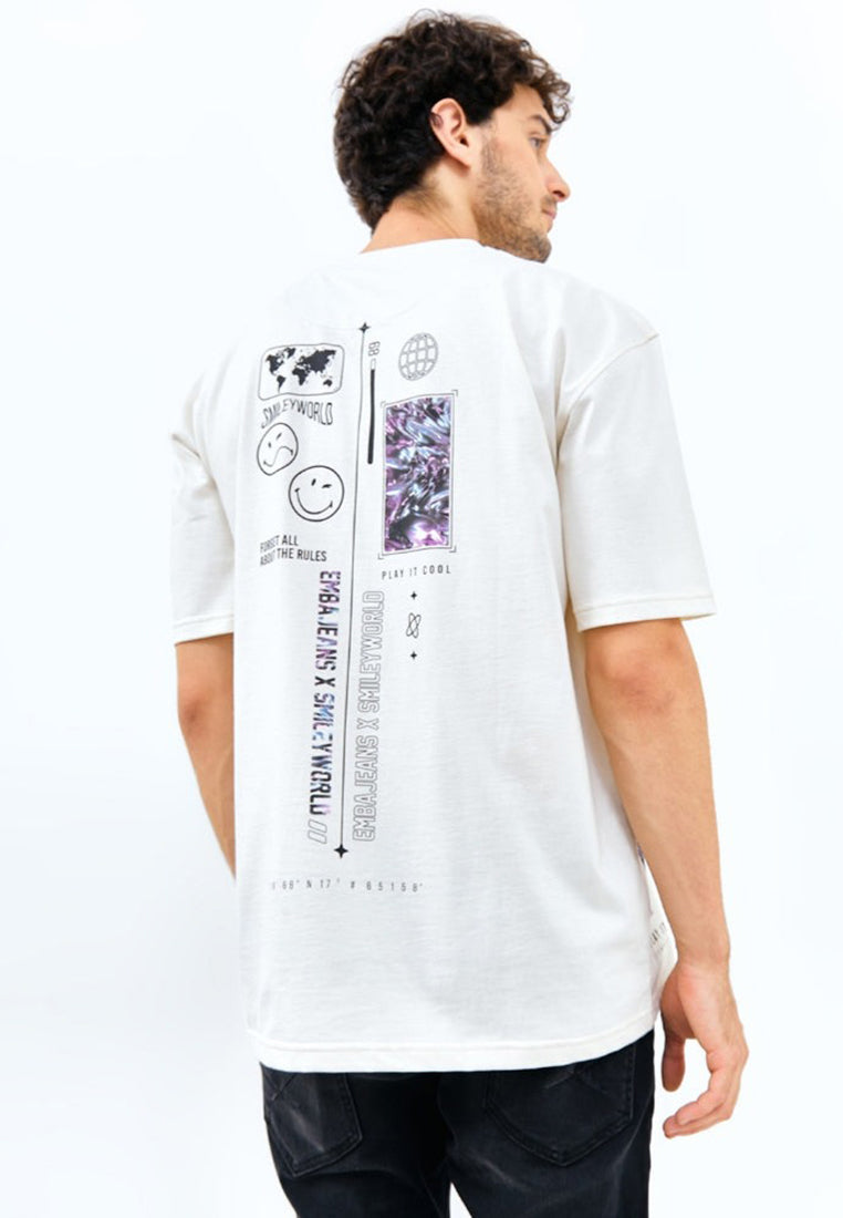 T-Shirt Smiley Oversize Material Single Jersey Warna Putih - Buckley