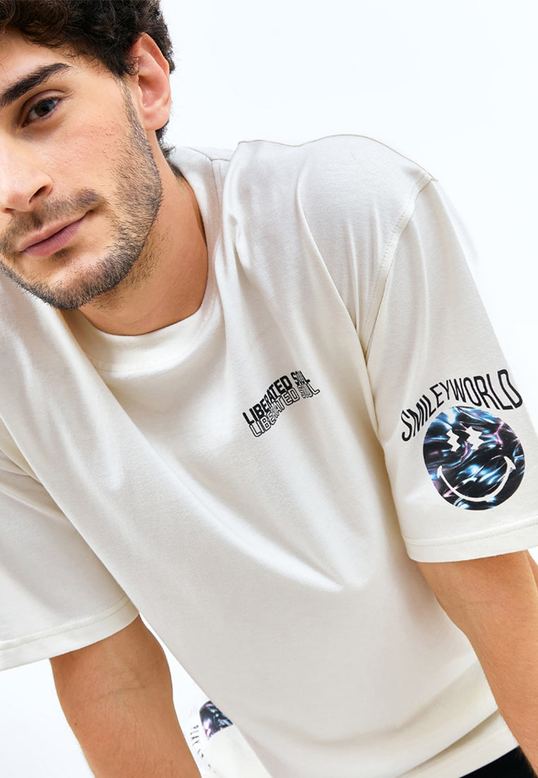 T-Shirt Smiley Oversize Material Single Jersey Warna Putih - Buckley