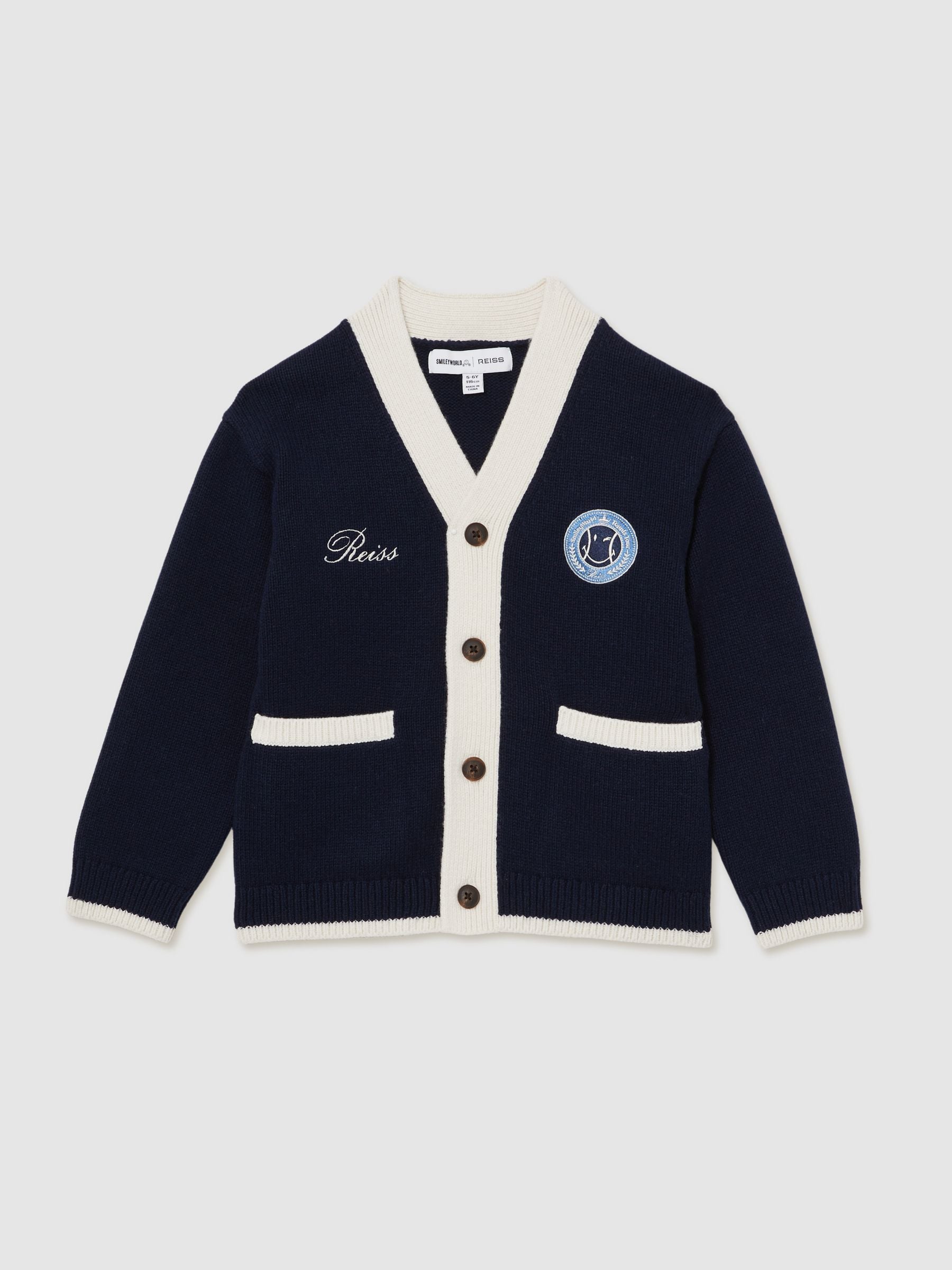 SmileyWorld | Reiss Logo Cardigan Unisex Fit in Off White