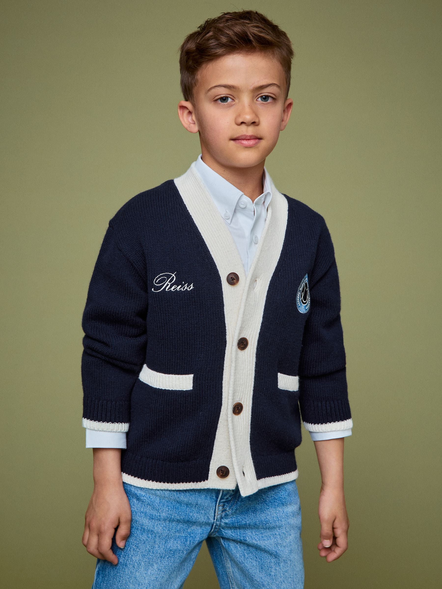SmileyWorld | Reiss Logo Cardigan Unisex Fit in Off White