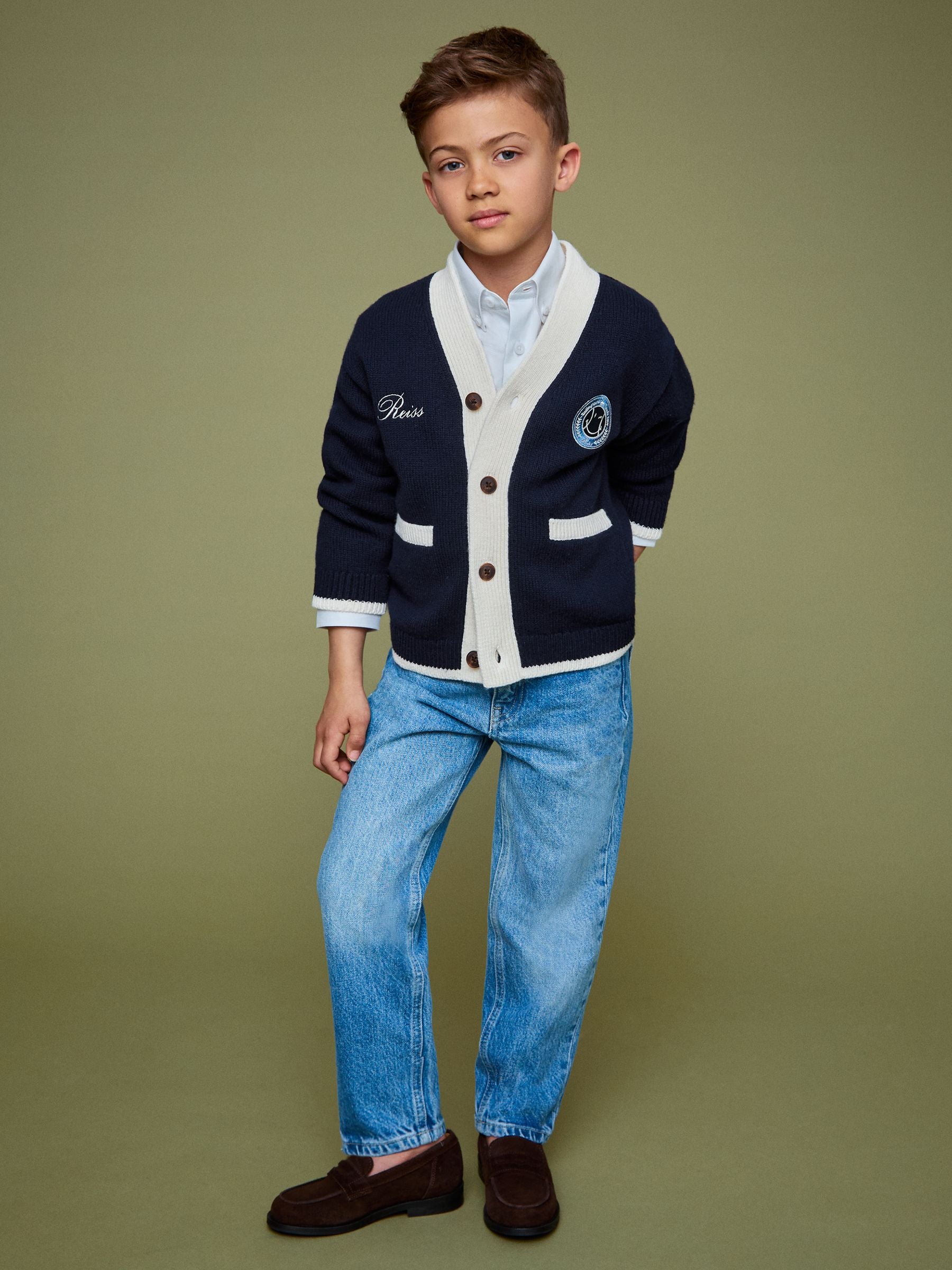 SmileyWorld | Reiss Logo Cardigan Unisex Fit in Off White