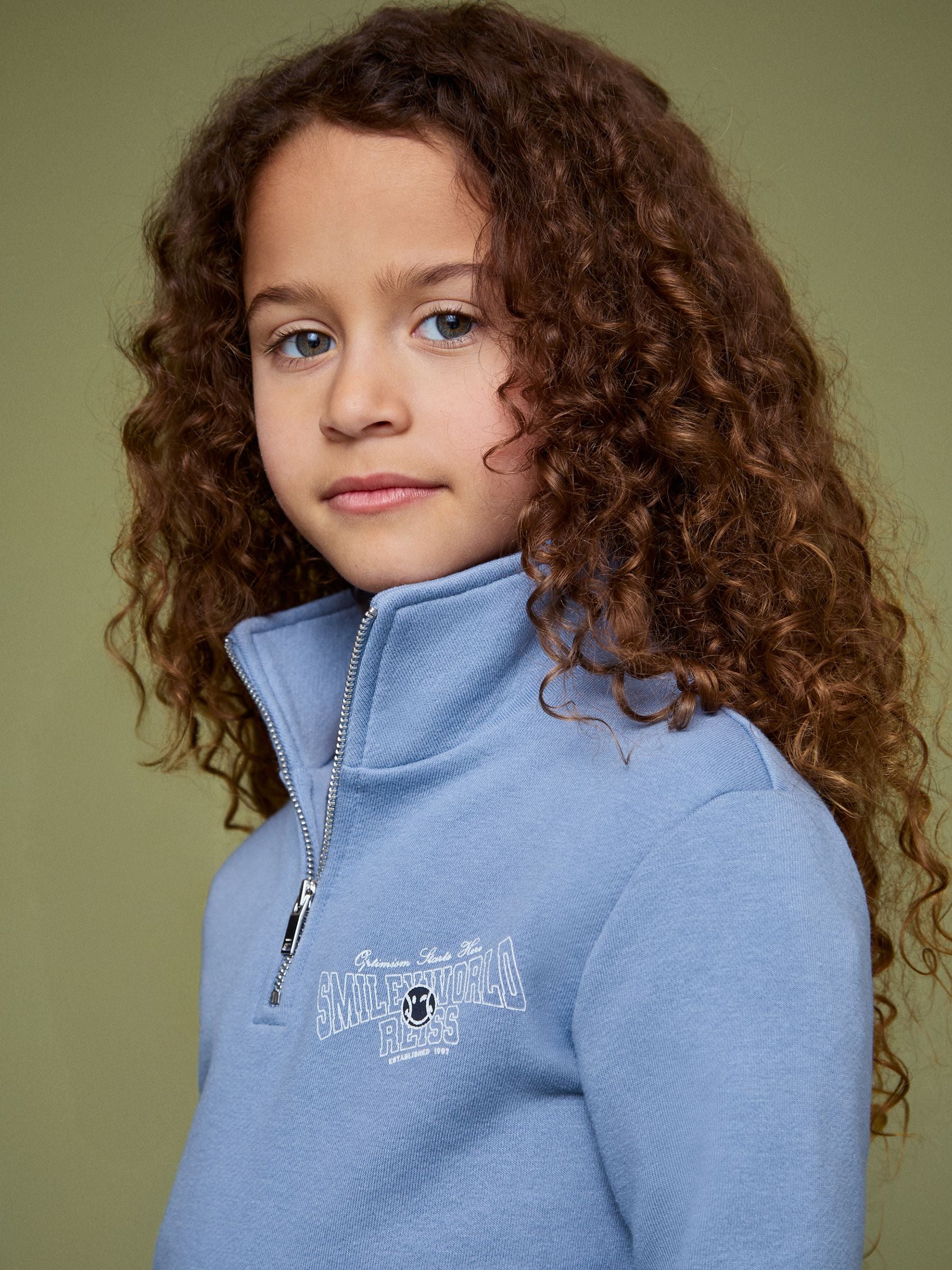 SmileyWorld | Reiss Half-Zip Sweatshirt Unisex Fit in Blue