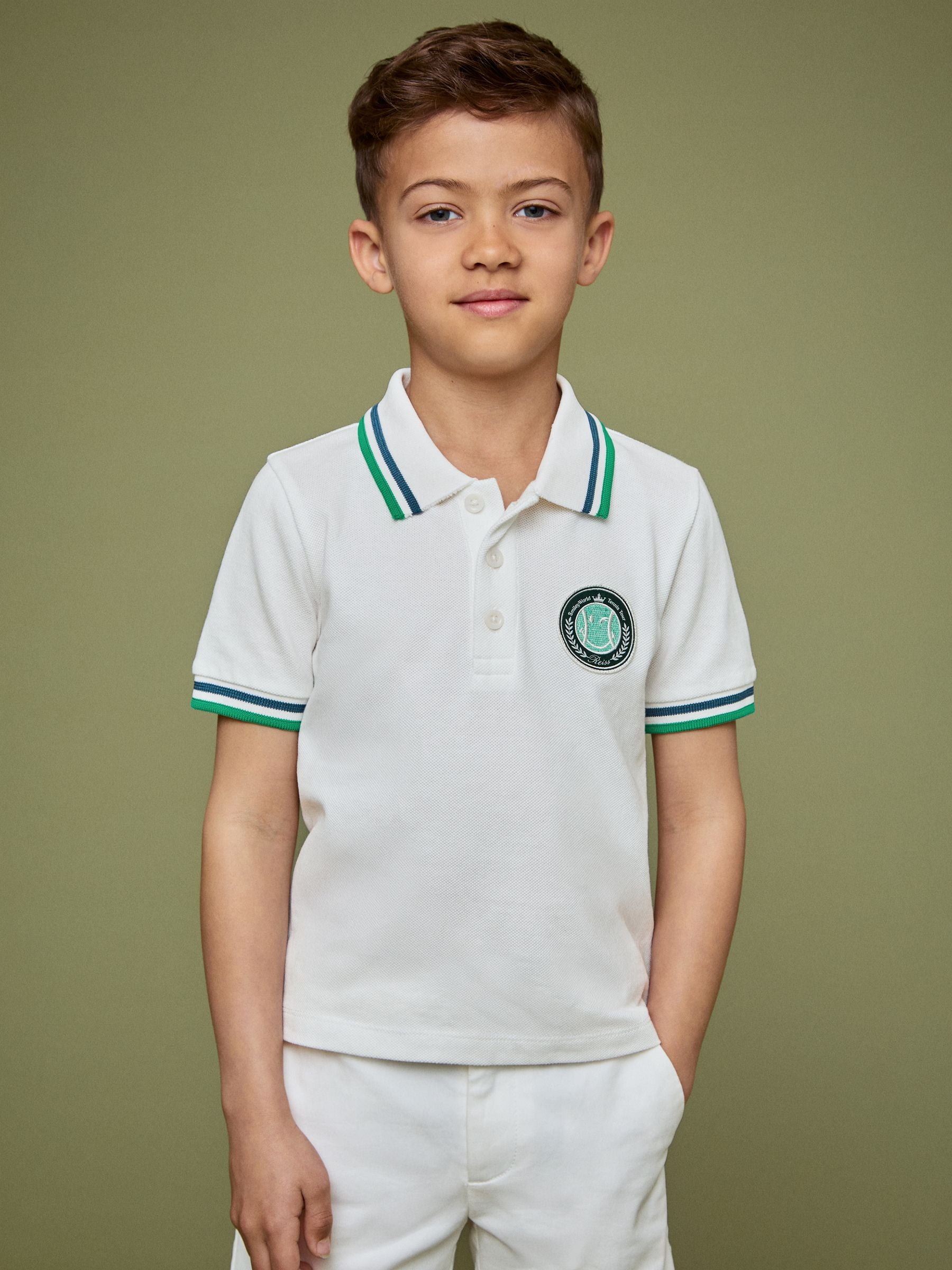 SmileyWorld | Reiss Piqué Polo Shirt in White