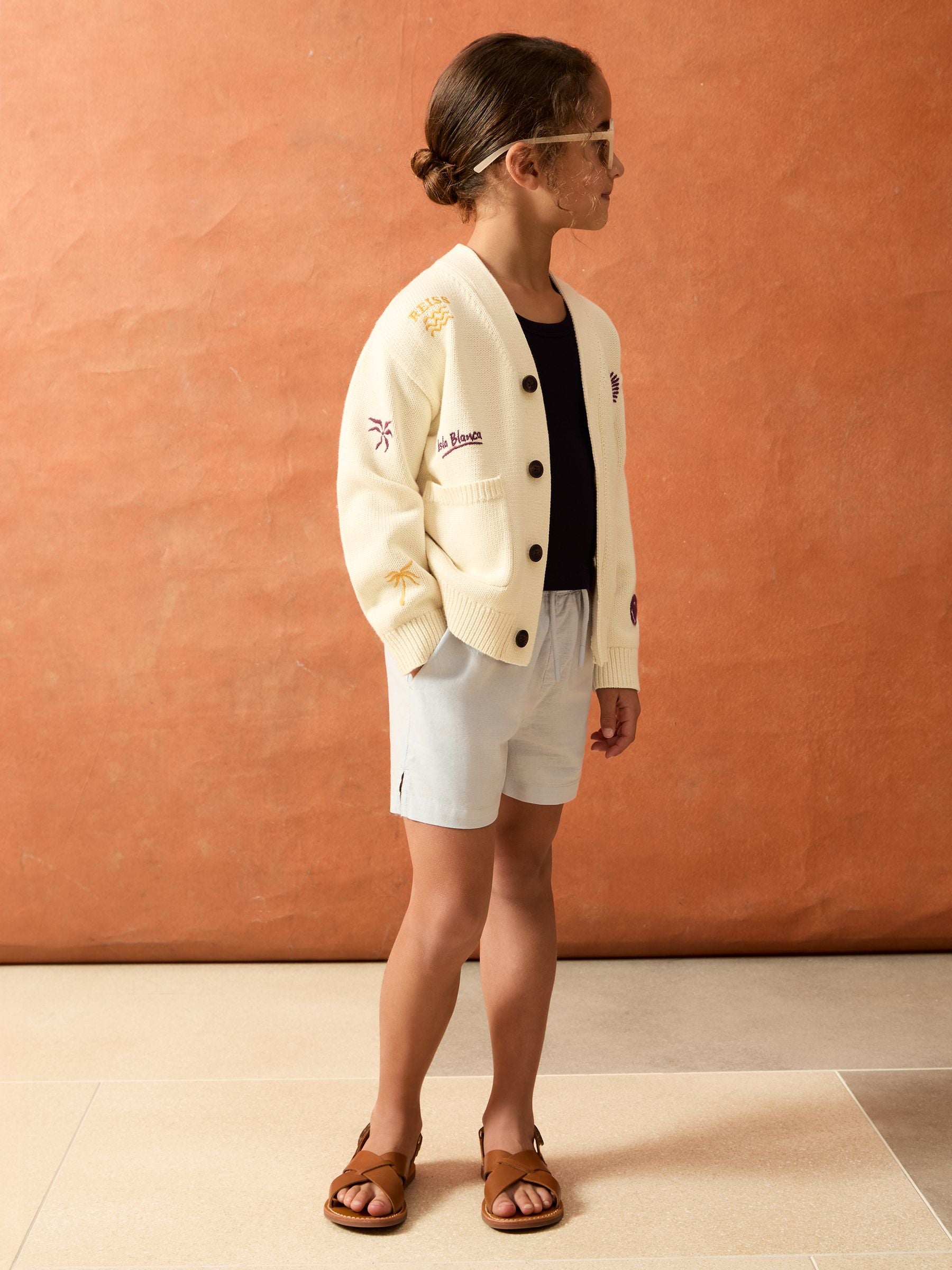 SmileyWorld | Reiss Embroidery Cardigan Unisex Fit in Off White